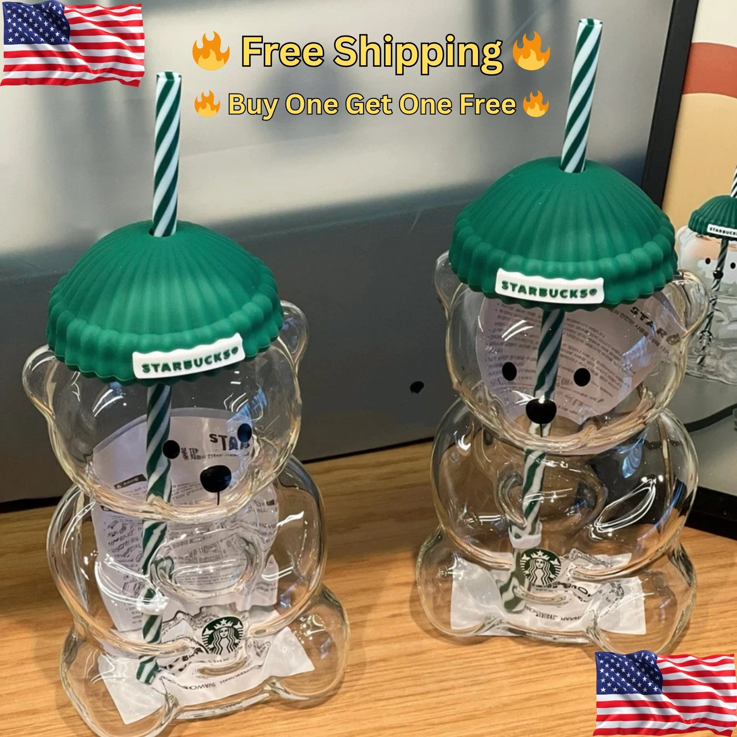 🔥 Buy One Get One Free 🔥 Star-bucks-2026 Barista Bear Glass Cup Coffee Mug Limited Edition