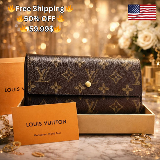 🔥 Limited Time Offer 🔥 50% OFF 🔥 Free Shipping 🔥 Premium Quality Louis Vuitton Sarah Monogram Long Wallet With New Sealed Box – Fast Shipping