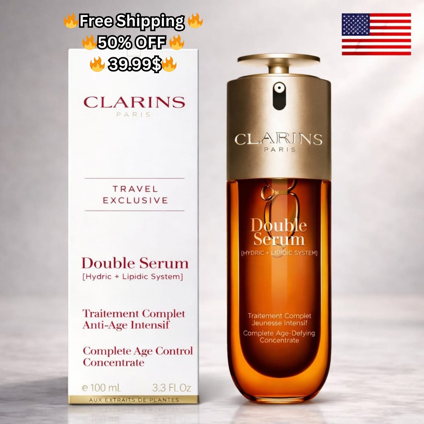 🔥 Limited Time Offer 🔥 50% OFF 🔥 Free Shipping 🔥 Premium Quality New-Clarins-Double-Serum-Hydric + Lipidic Complete Age-Control 100ml